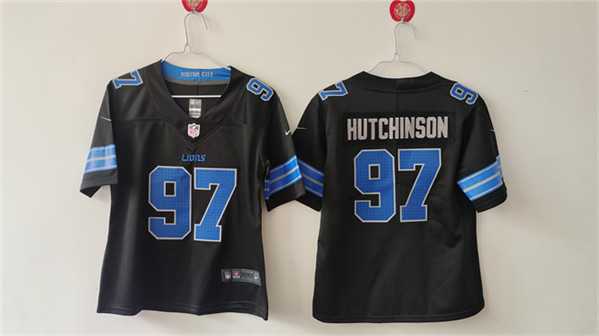 Womens Detroit Lions #97 Aidan Hutchinson Black Vapor Stitched Jersey